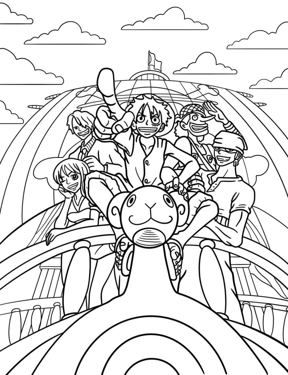 A tripulação navegando no Thousand Sunny para colorir