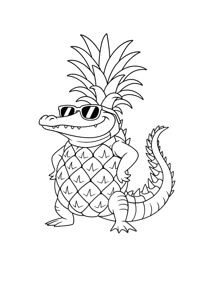 Abacaxi crocodilo de óculos escuros para colorir