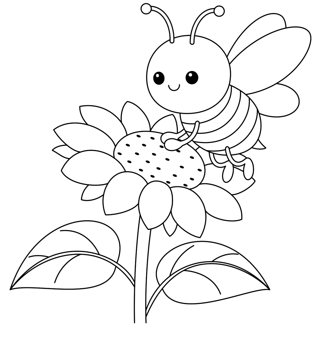 Abelha pousada no girassol para colorir