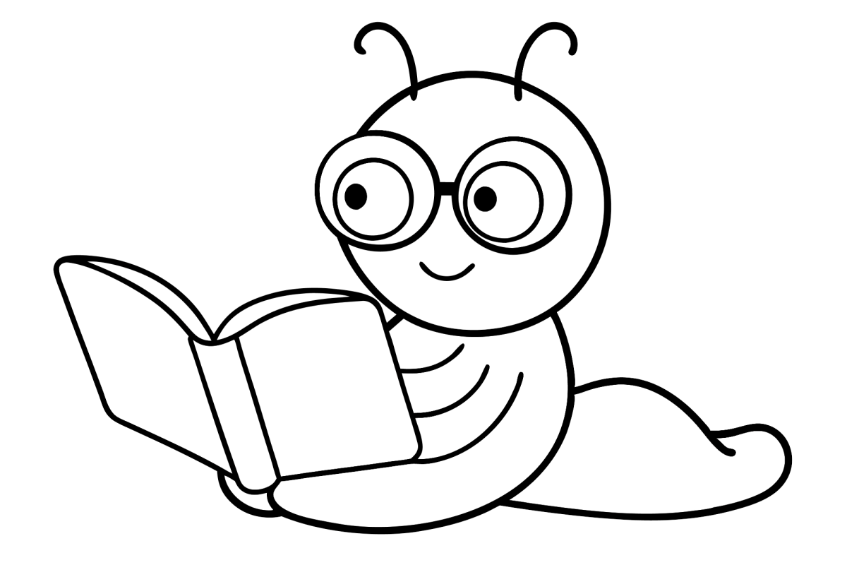 Abelhinha de óculos lendo um livro para colorir