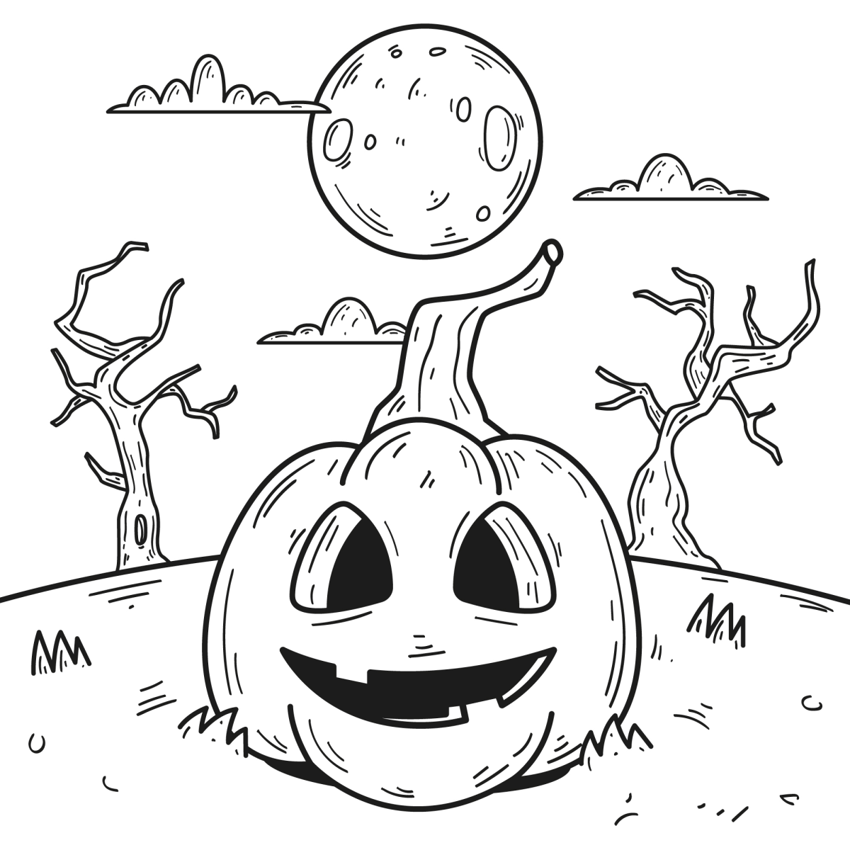 Abóbora feliz na noite de lua cheia para colorir