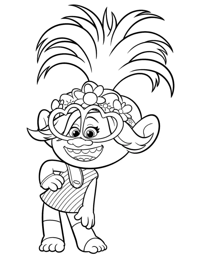 Alegre Poppy de 'Trolls' Pronta para Colorir