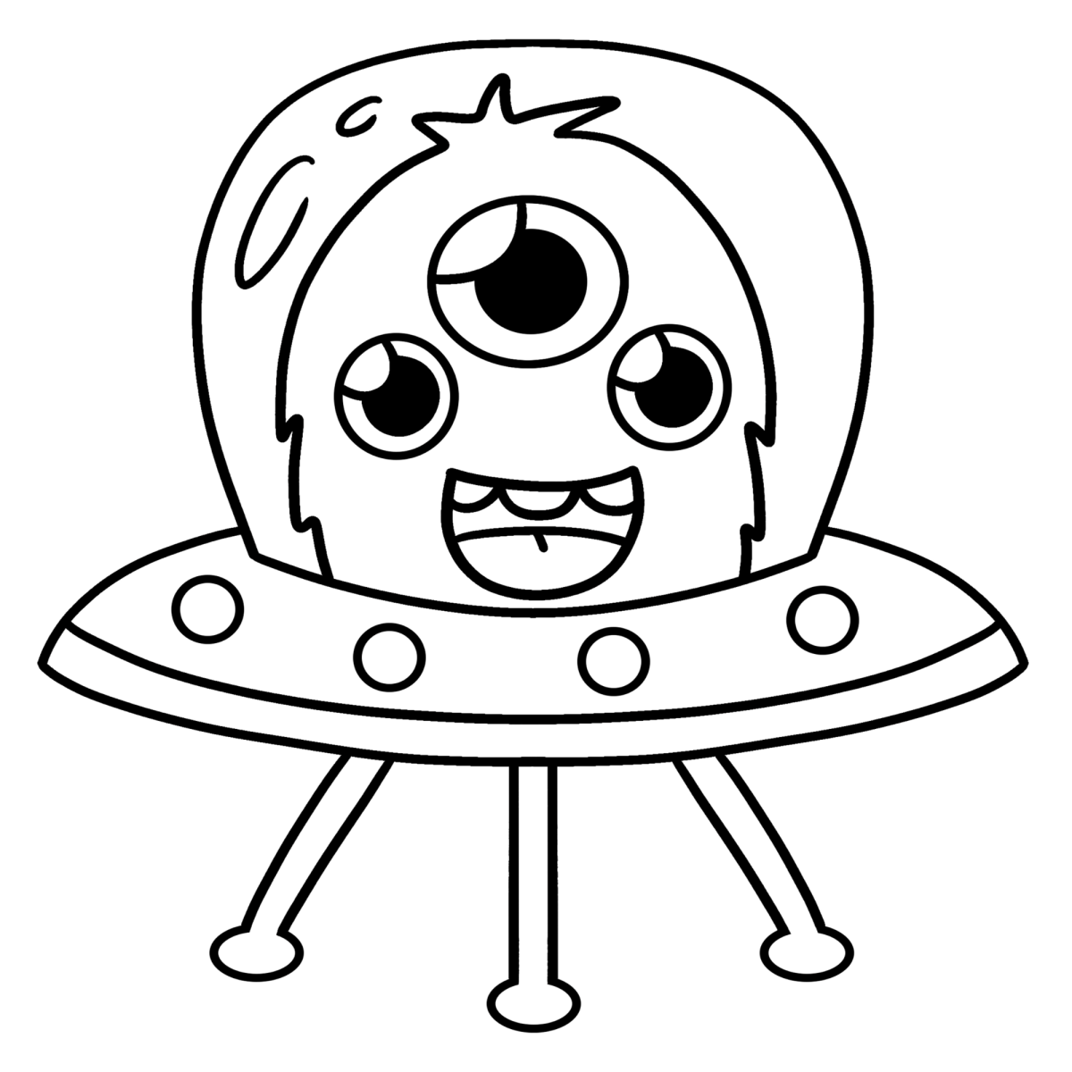 Alienígena de três olhos no disco voador para colorir