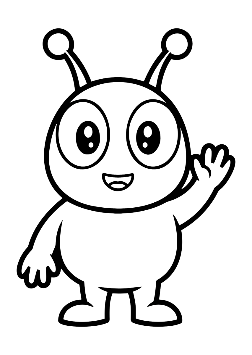 Alienígena fofo dando tchau para colorir