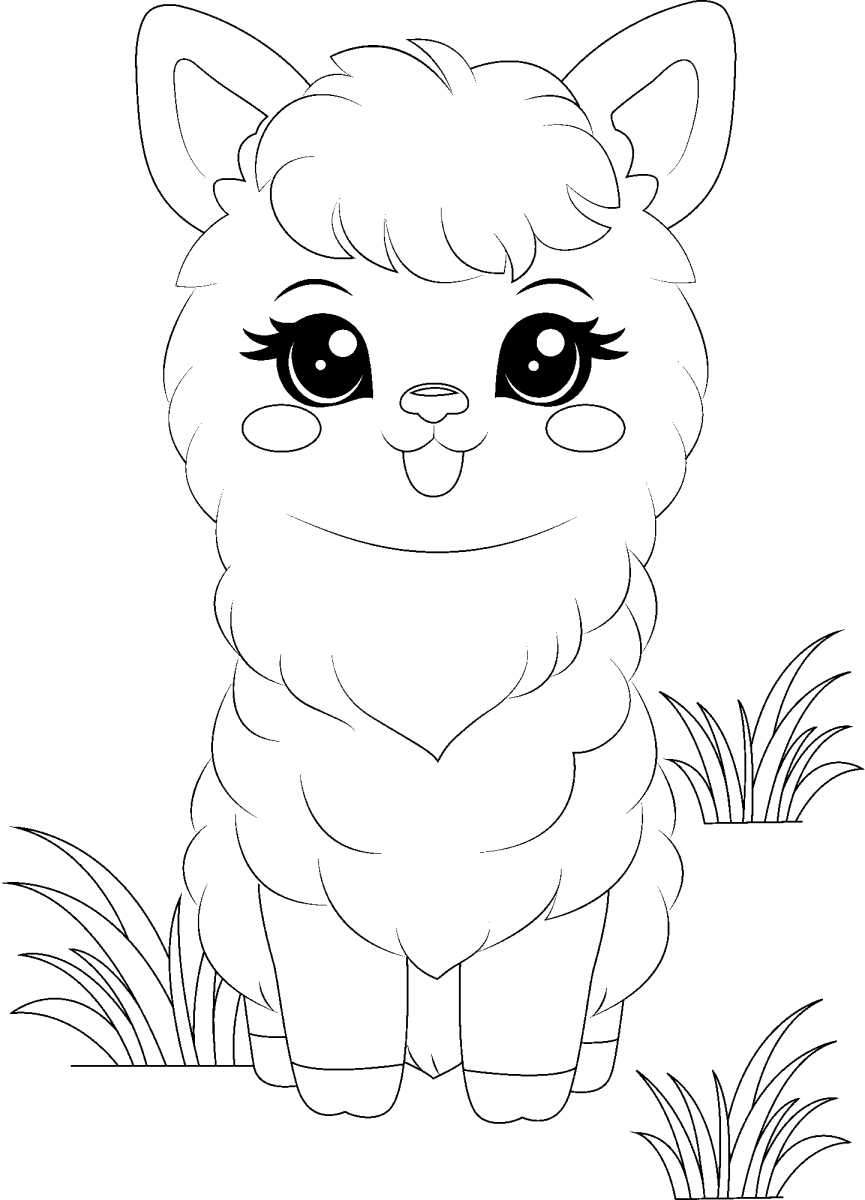 Alpaca bebê de olhos grandes para colorir