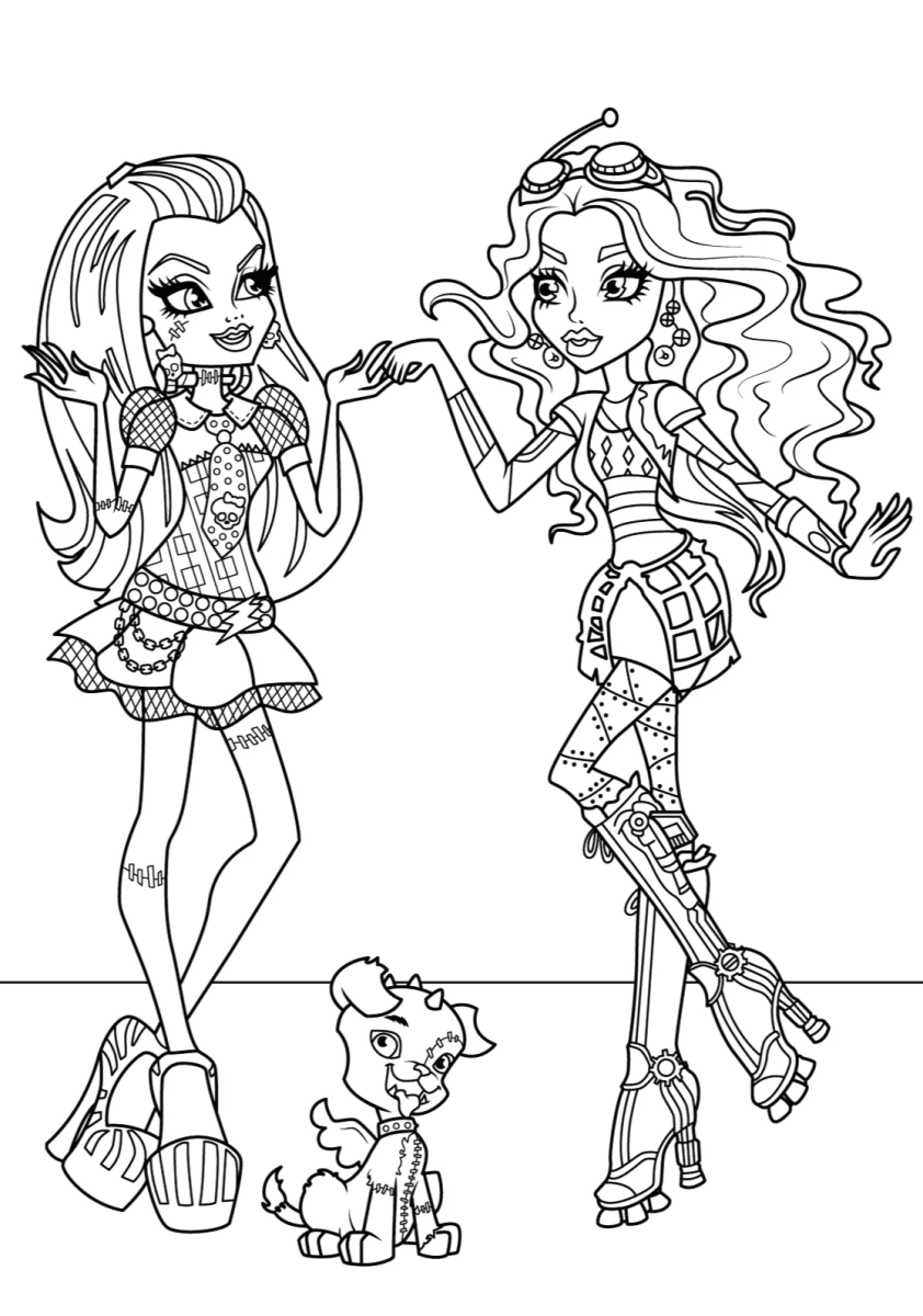 Amigas da Monster High com bichinho de estimação para colorir