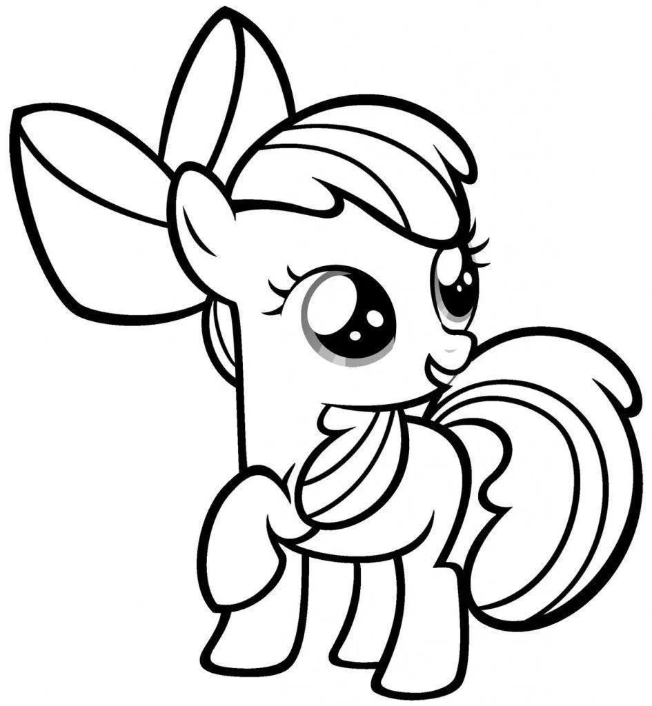 Apple Bloom com laço na crina para colorir