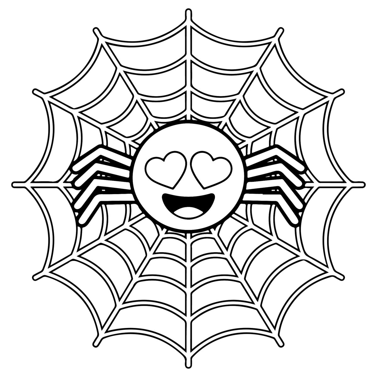 Aranha apaixonada na teia para colorir