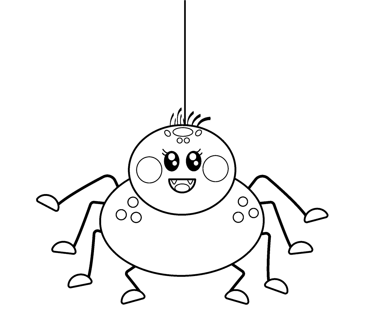 Aranha pendurada sorrindo para colorir