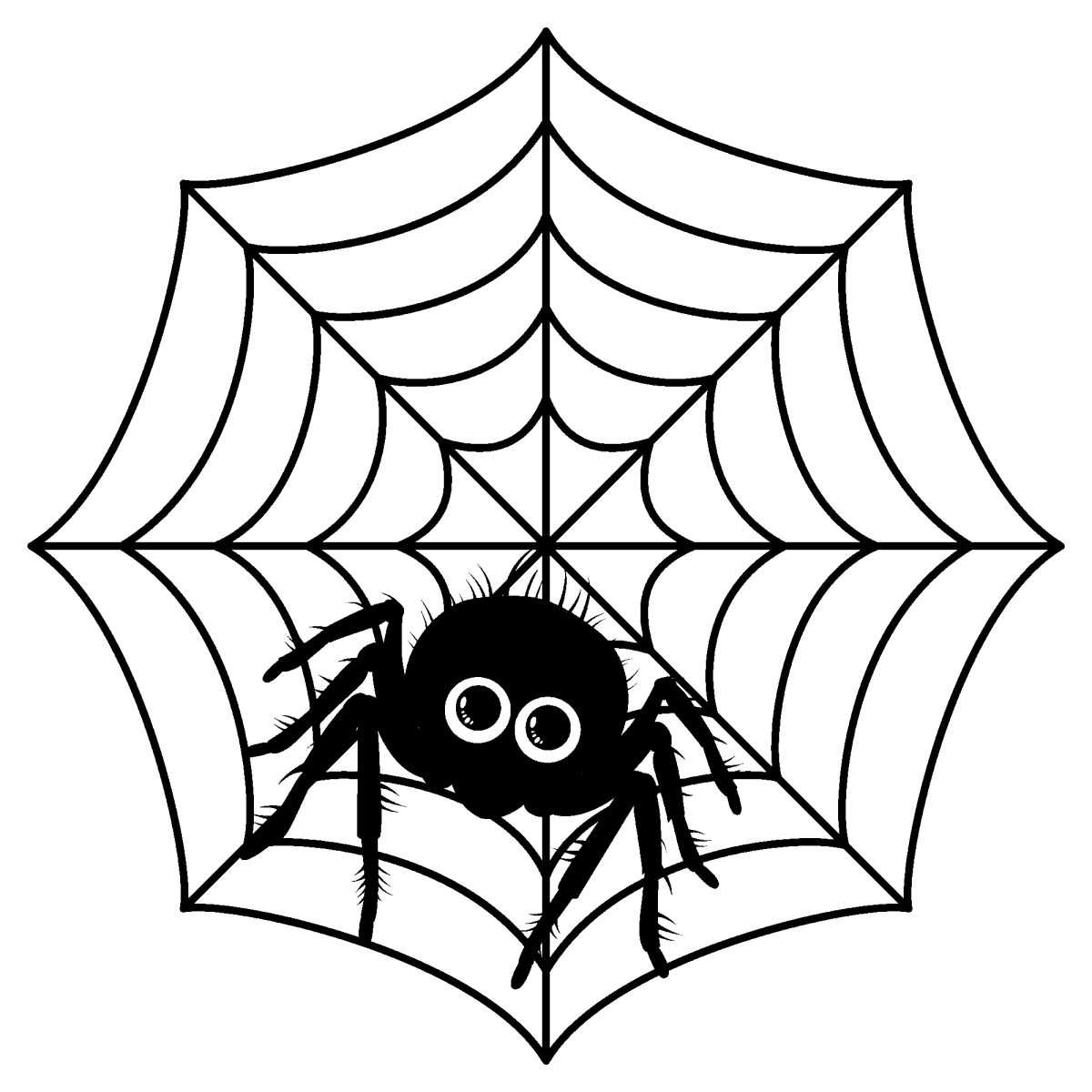 Aranha preta descendo pela teia para colorir