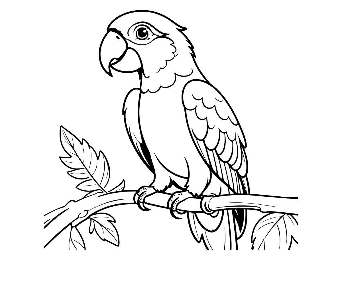 Arara com folhas ao lado para colorir
