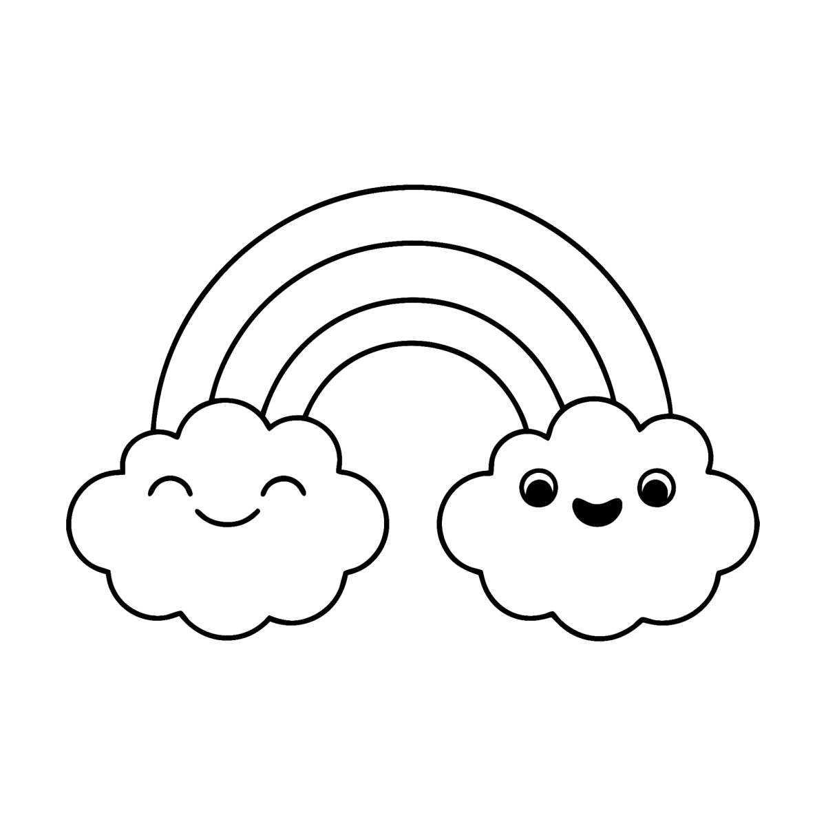 Arco-íris apoiado em duas nuvens sorridentes para colorir