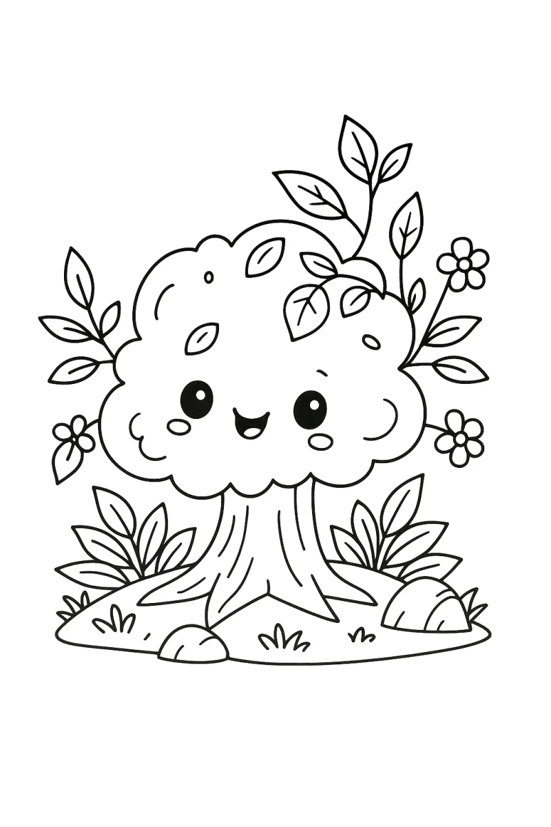 Arvorezinha fofa com flores para colorir