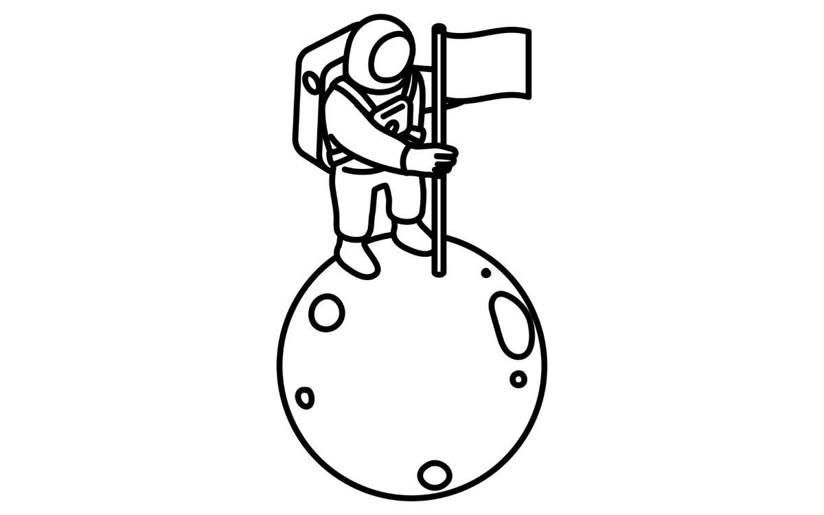 Astronauta de pé na lua pequenina para colorir