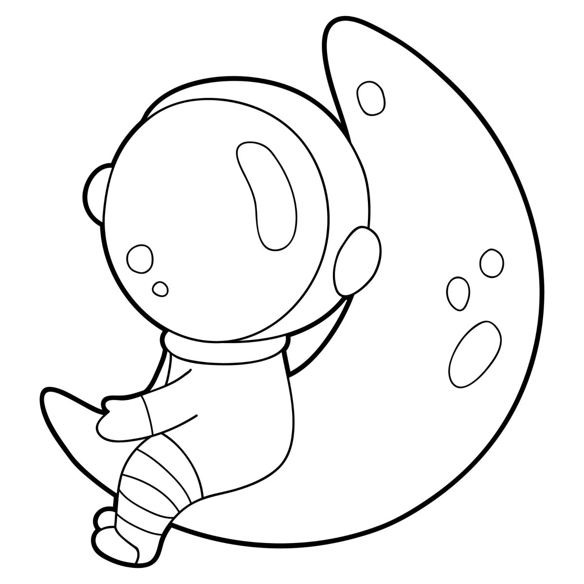 Astronauta sentado na lua crescente para colorir