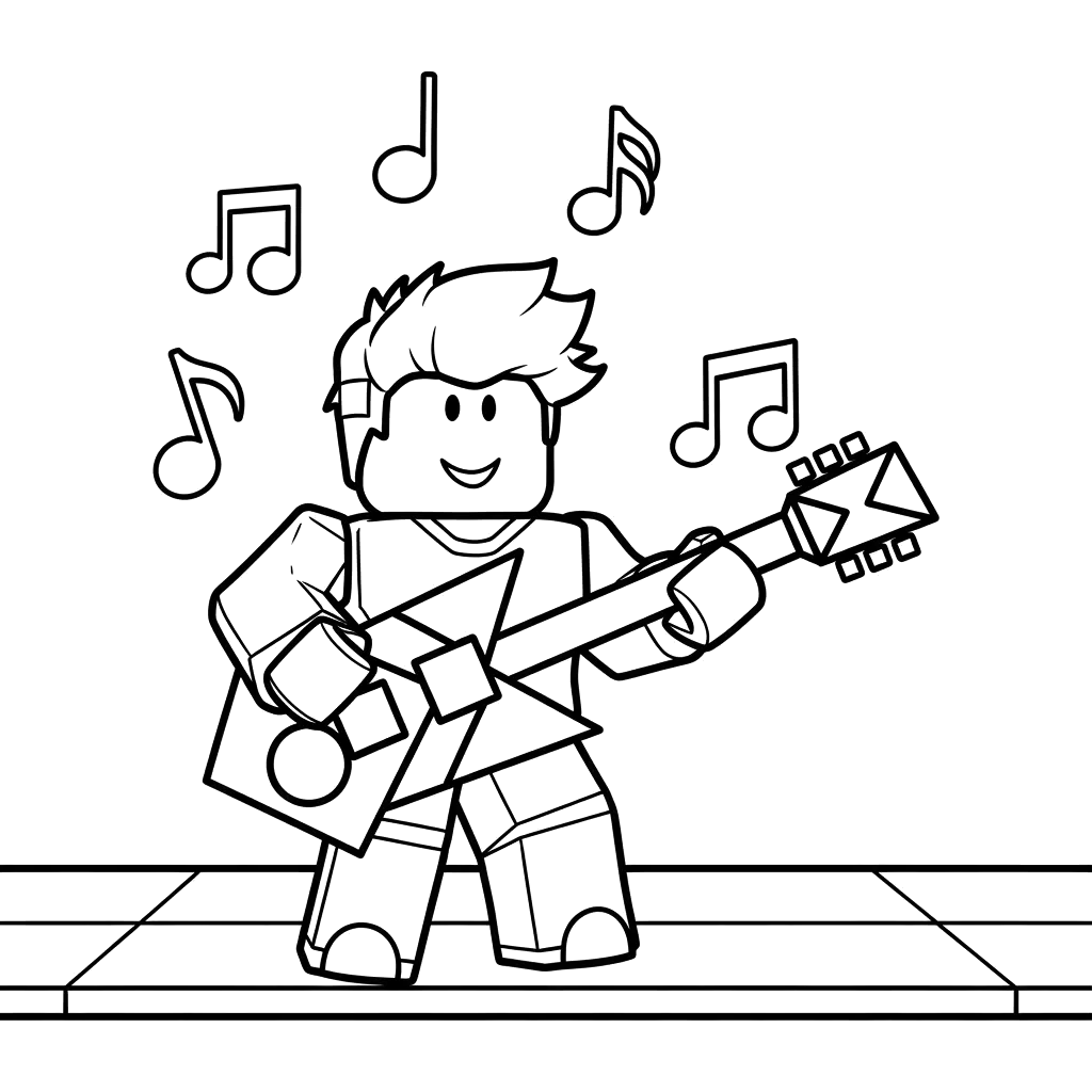 Avatar do Roblox tocando guitarra para colorir