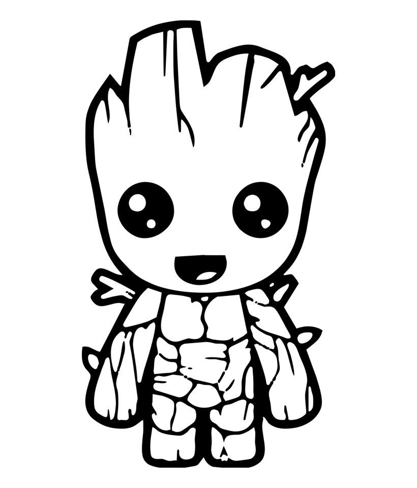 Baby Groot acenando com alegria para colorir
