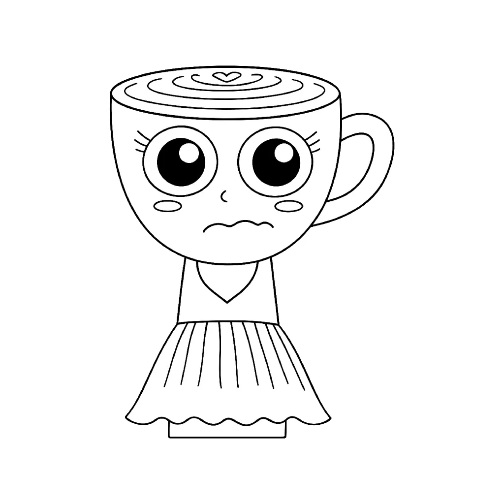 Ballerina Cappuccina com a xícara na cabeça para colorir