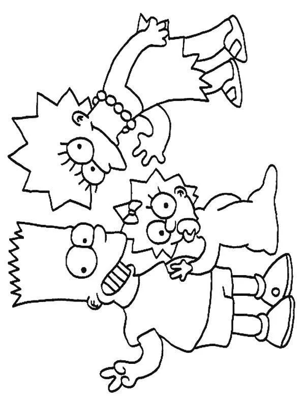 Bart e Lisa brigando de brincadeira para colorir