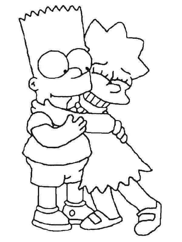 Bart e Lisa dando um abraço para colorir