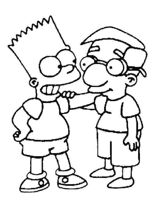 Bart e Milhouse de boné conversando para colorir