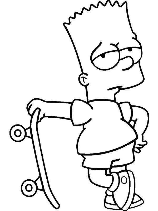 Bart Simpson apoiado no skate para colorir