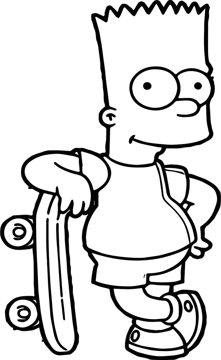 Bart Simpson em pé com o skate para colorir