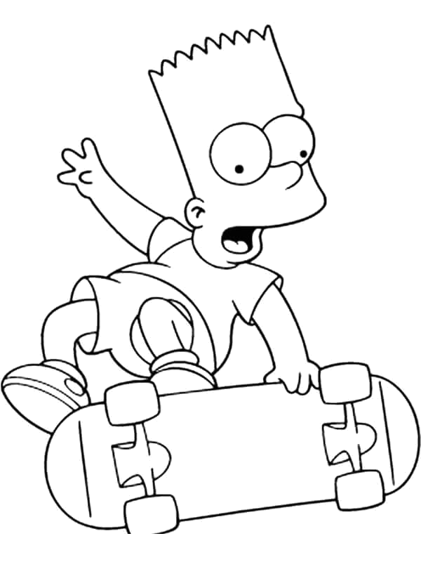 Bart Simpson manobrando no skate para colorir