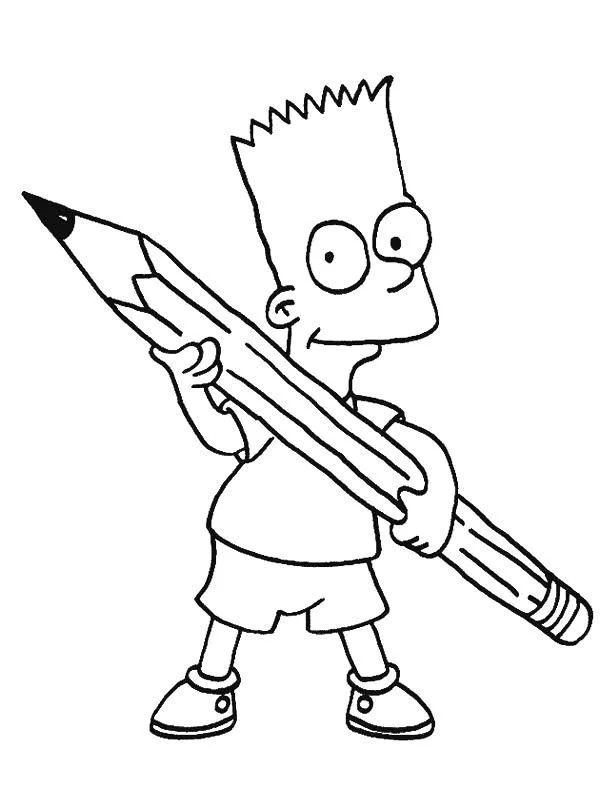 Bart Simpson segurando um lápis gigante para colorir