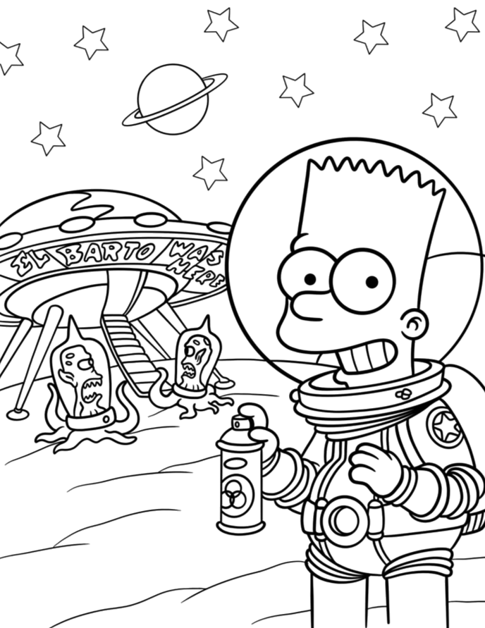 Bart Simpson vestido de astronauta para colorir
