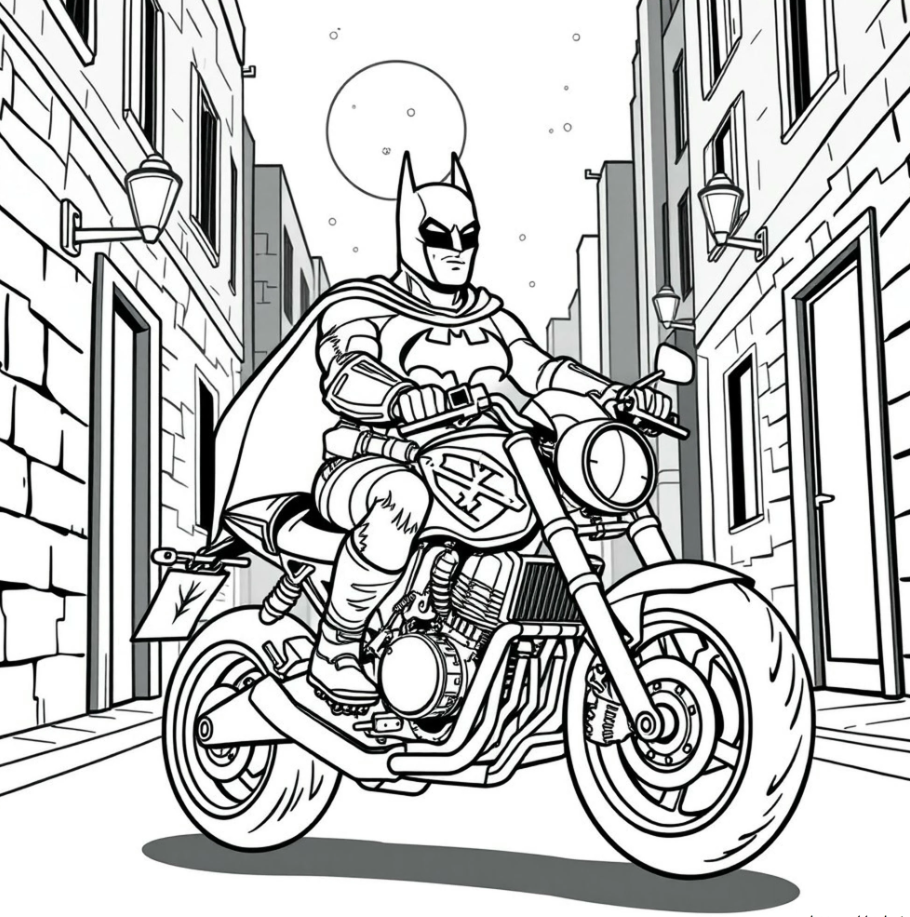 Batman e Sua Moto nas Ruas de Gotham