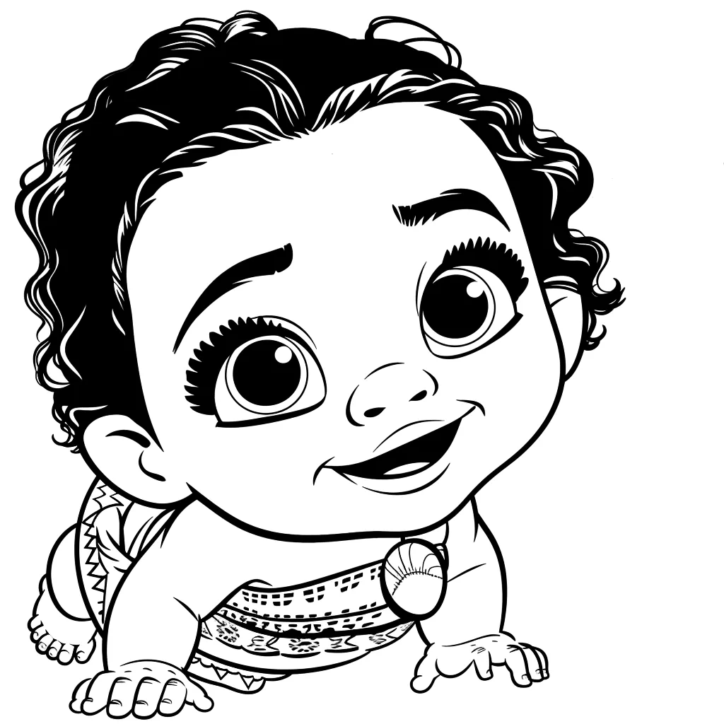 Bebê Moana sorrindo para colorir
