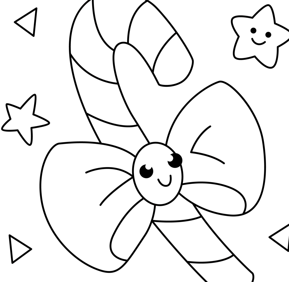 Bengala doce kawaii com laço e estrelinhas para colorir