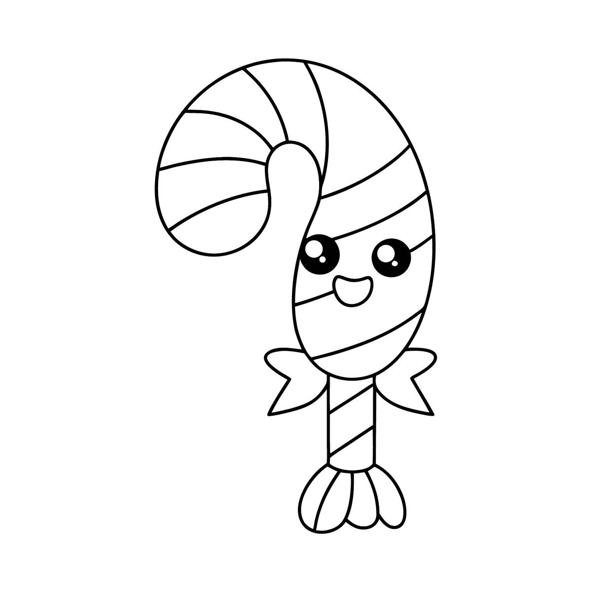 Bengala doce kawaii sorridente para colorir