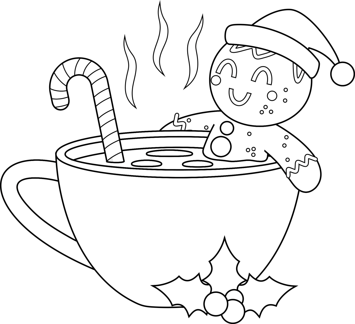 Biscoito de gengibre nadando na caneca para colorir