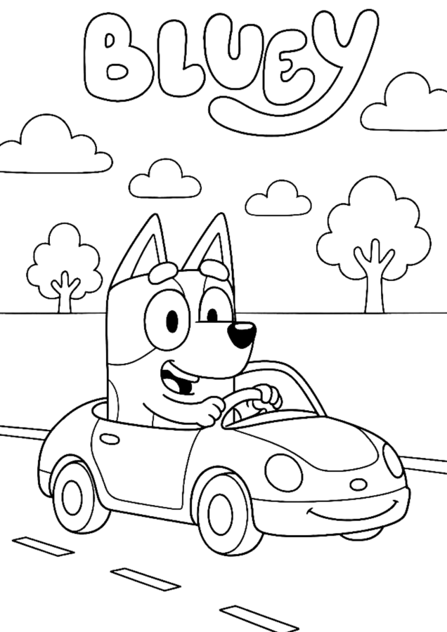 Bluey em uma Aventura de Carro