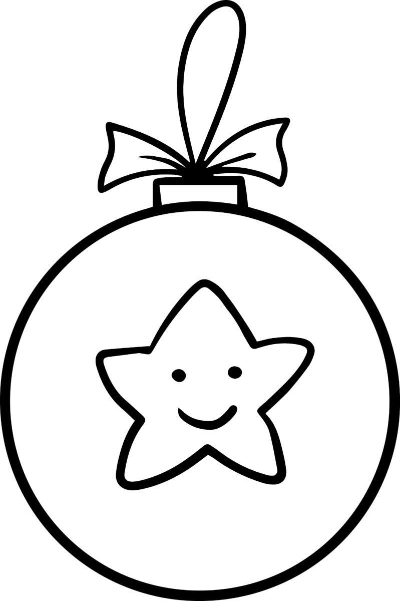 Bola de Natal com estrela sorridente e laço para colorir