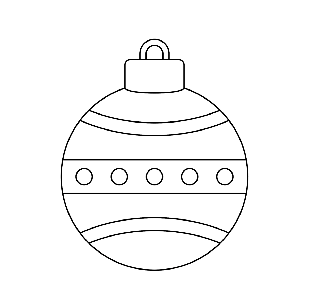 Bola de Natal com faixa de bolinhas para colorir