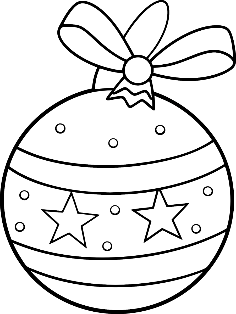 Bola de Natal com laço e estrelas para colorir