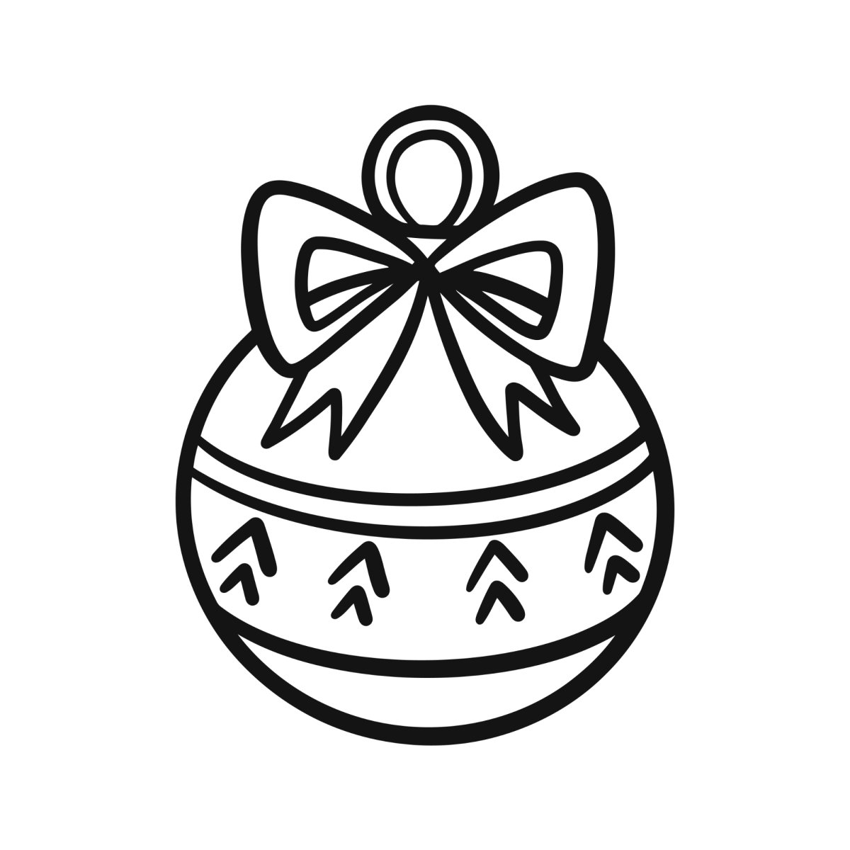 Bola de Natal com laço e pinheirinhos para colorir