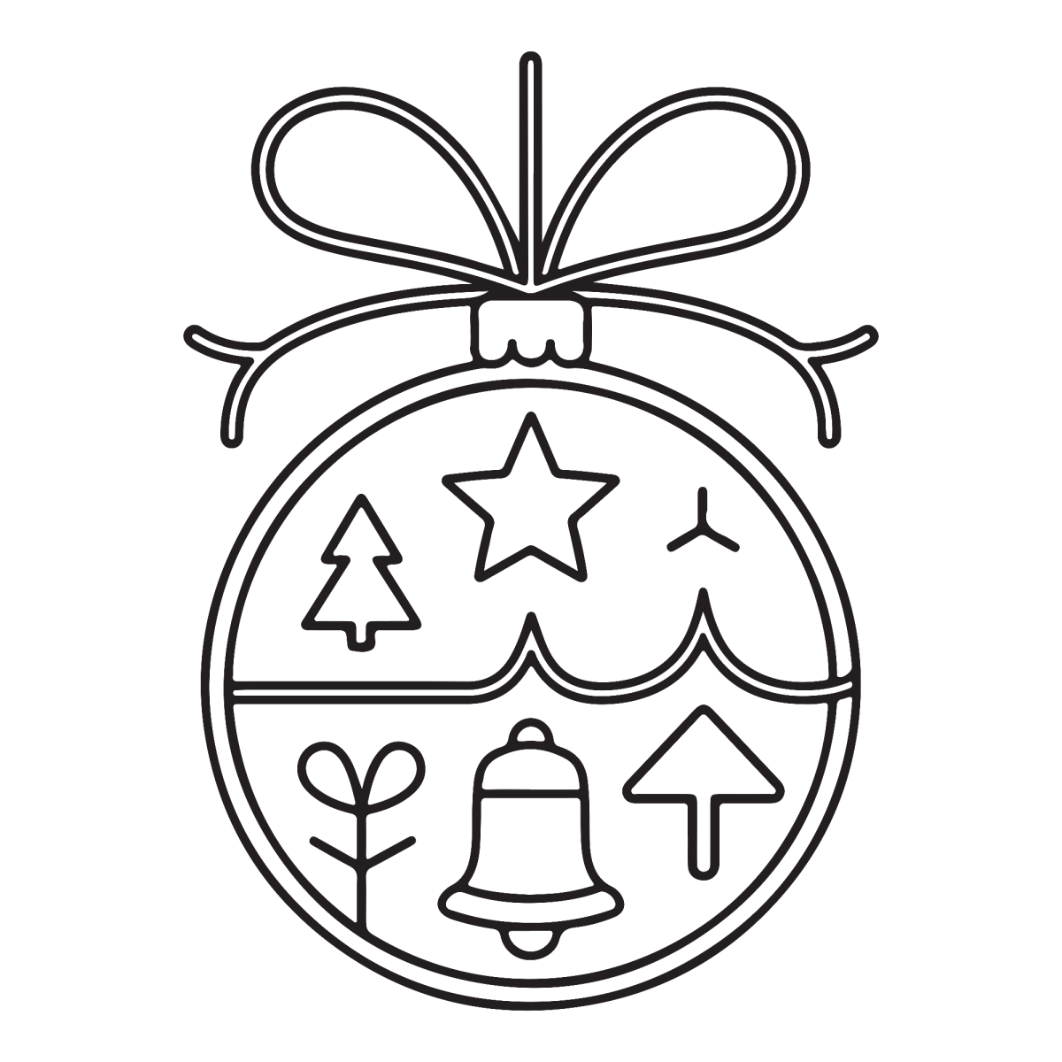 Bola de Natal com pinheiro, sino e estrela para colorir