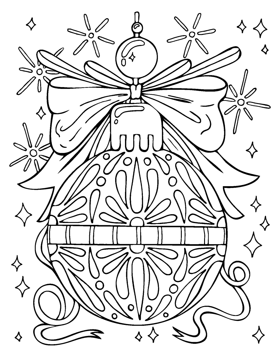Bola de Natal ornamentada com laço grande para colorir
