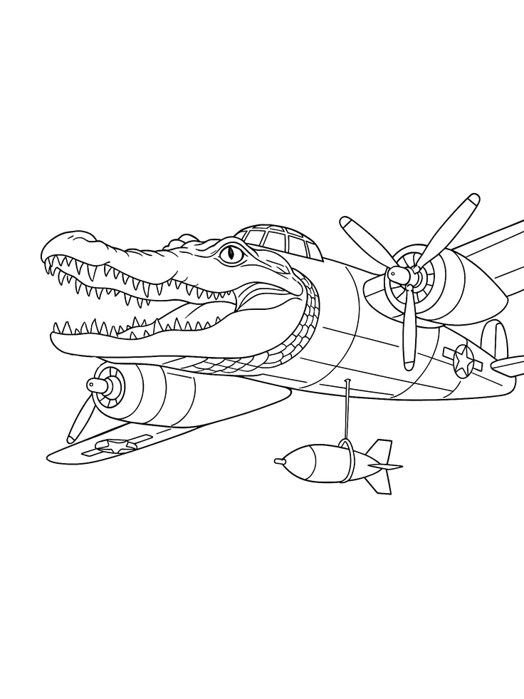 Bombardiro Crocodilo em voo rasante para colorir