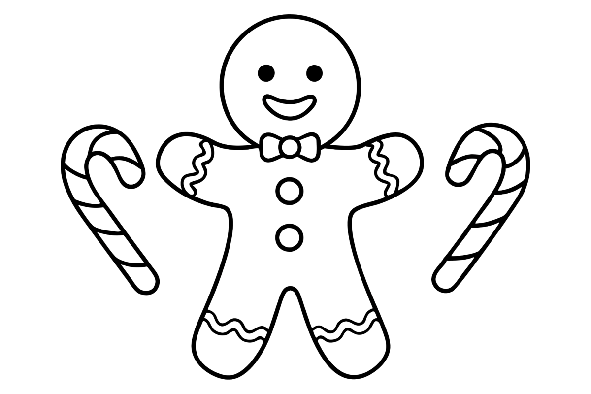 Boneco de gengibre com duas bengalas doces para colorir