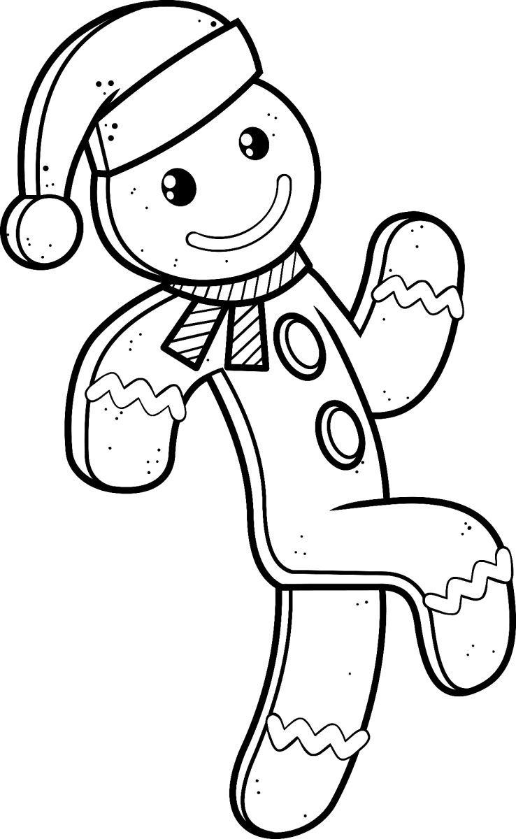 Boneco de gengibre correndo com gorro de Natal para colorir
