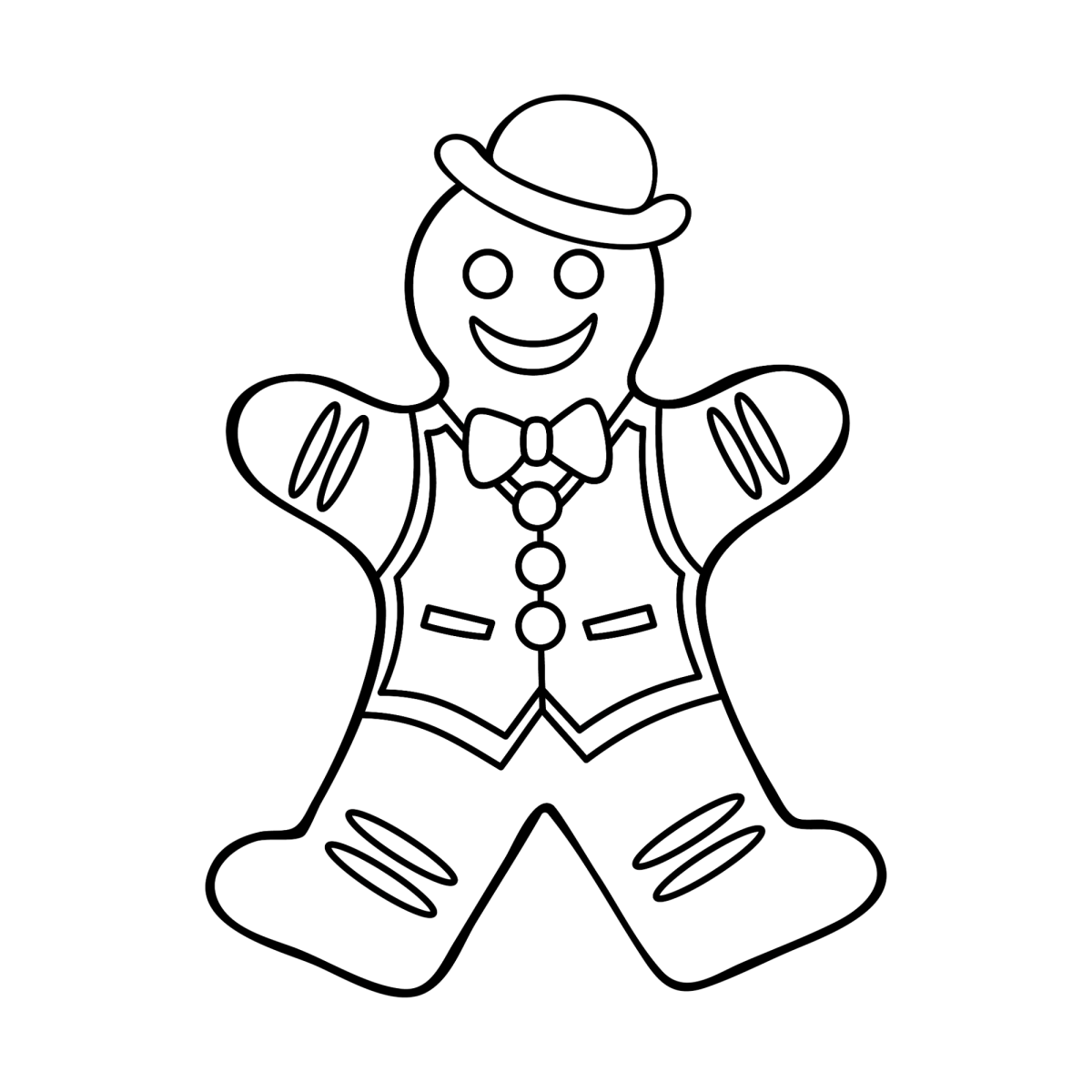 Boneco de gengibre de chapéu-coco e colete para colorir