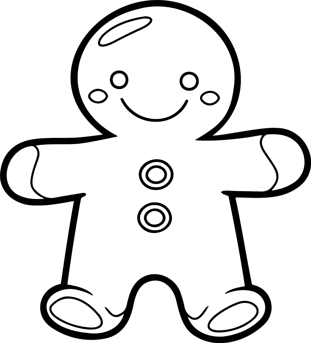 Boneco de gengibre kawaii de braços abertos para colorir