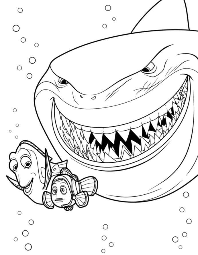Bruce, o tubarão, sorrindo para colorir