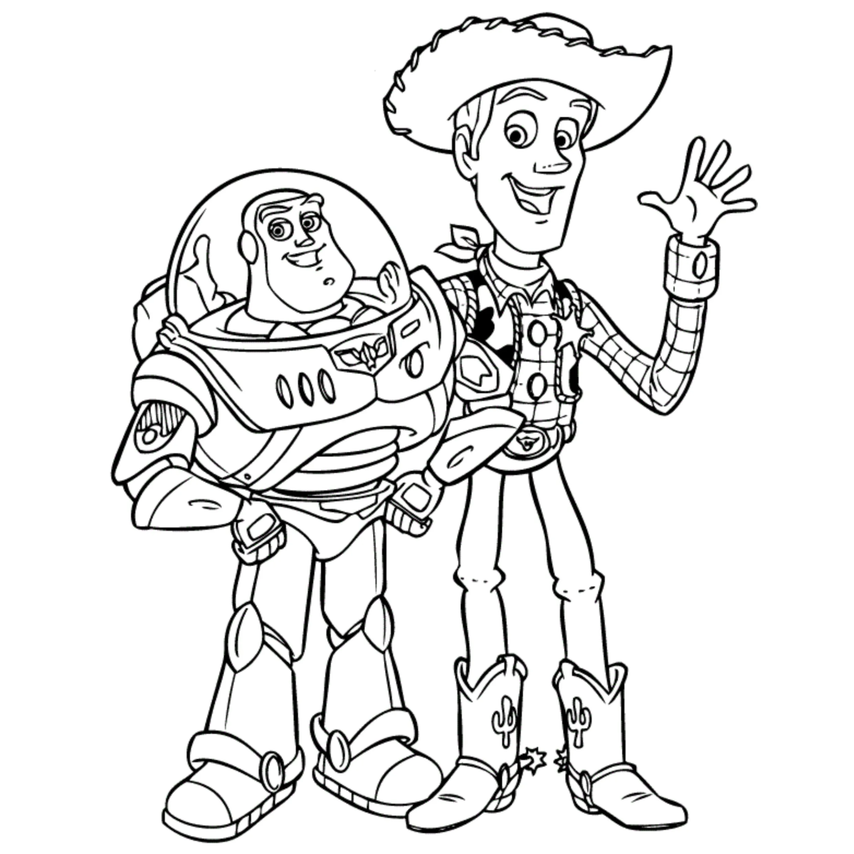 Buzz e Woody se abraçando para colorir