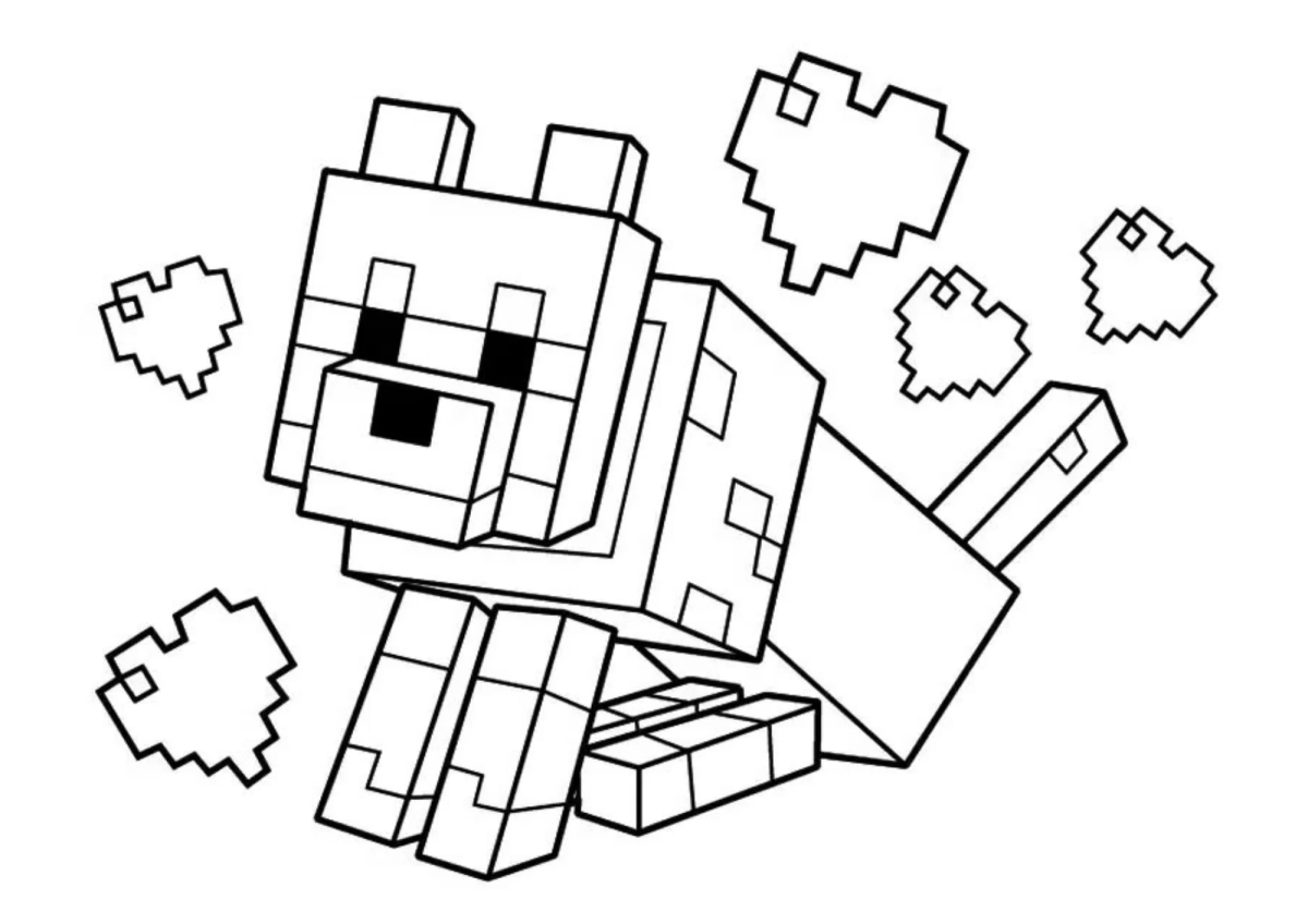 Cachorro do Minecraft com corações para colorir